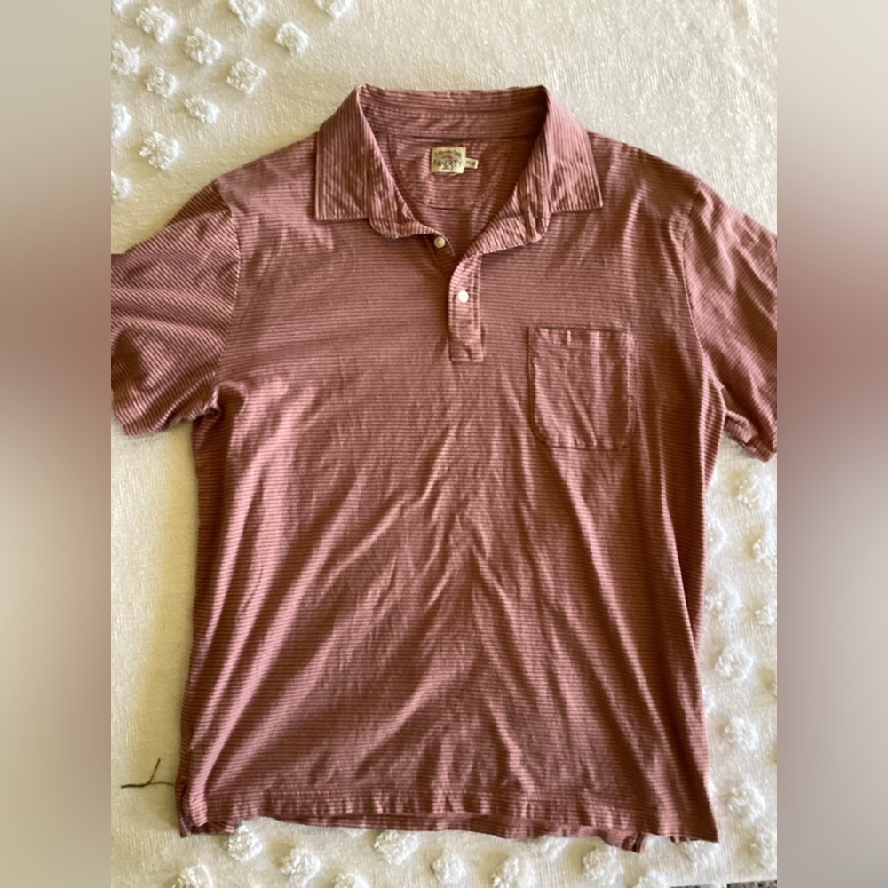 Faherty Shirt Men's L Salmon Striped Polo Preppy Golf Pima Cotton Blend Stretch